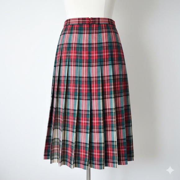 Vintage Christmas Tartan Plaid Wool Wrap Skirt Red Green ILGWU USA Made Size 6 - Picture 3 of 13